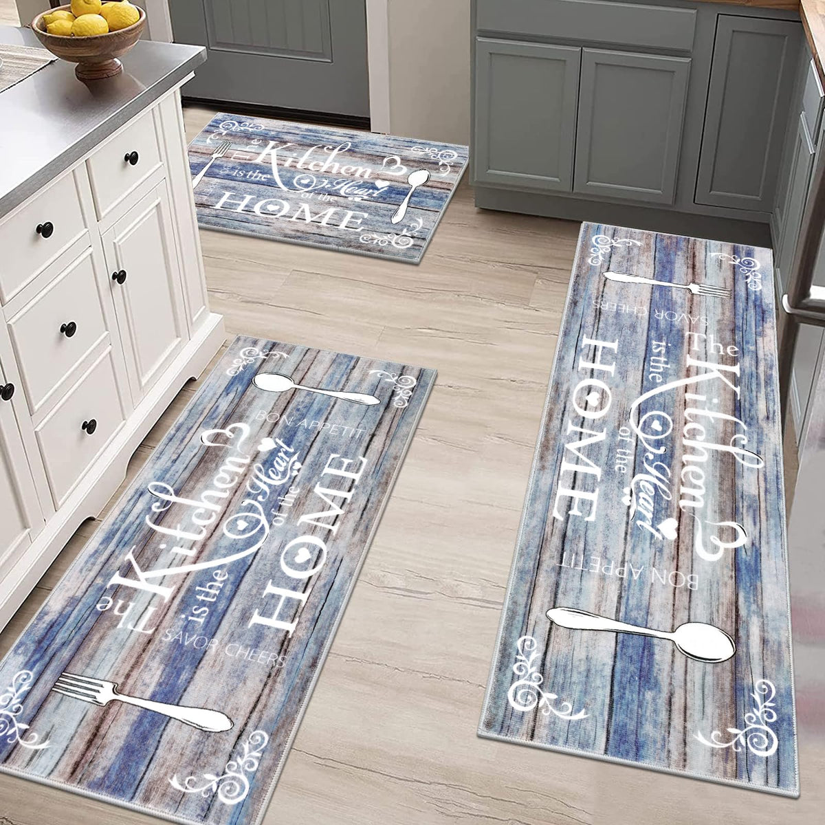 Vaukki non-slip backing anchors mats on tile and wood floors.