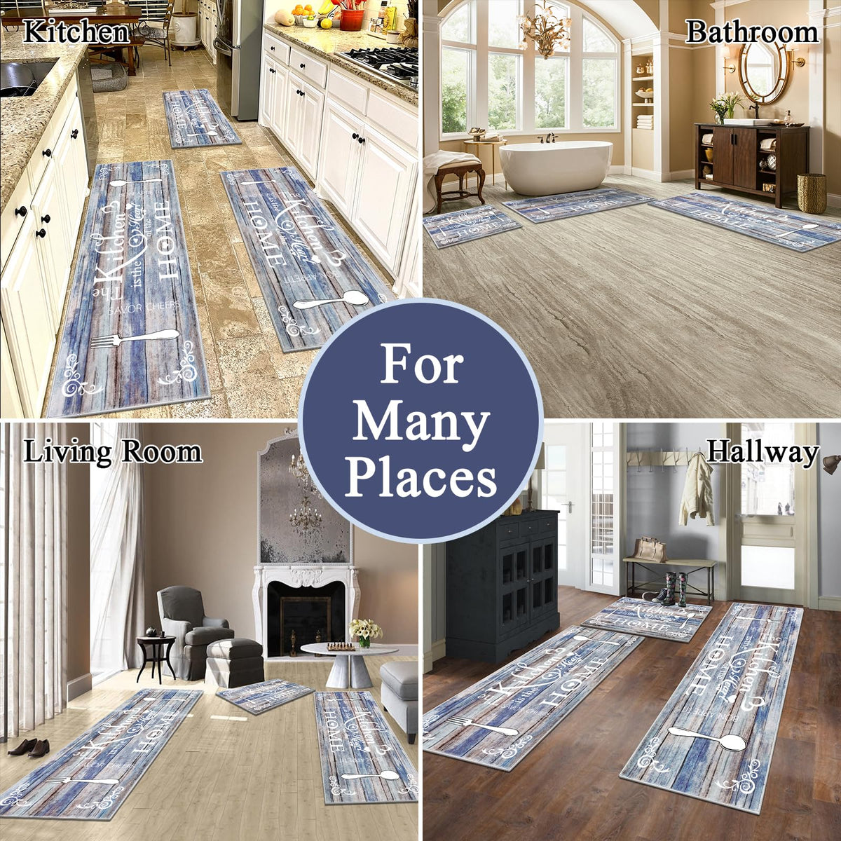 Vaukki washable mats with non-slip backing protect floors and prevent slips.