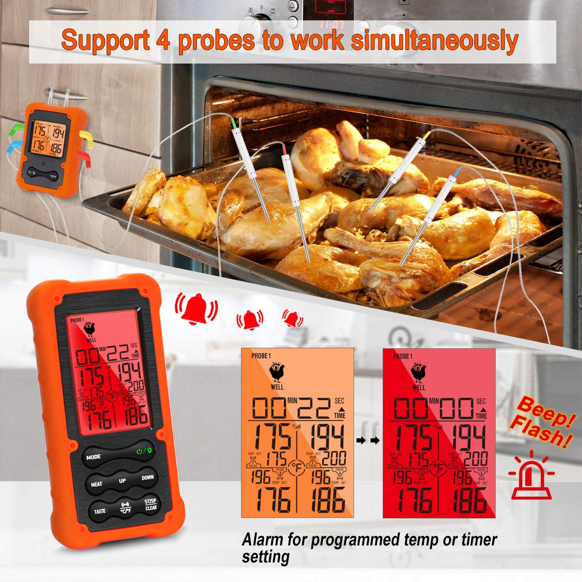 VAUNO Grill Smoker probes-assembly with stainless tips for precise readings