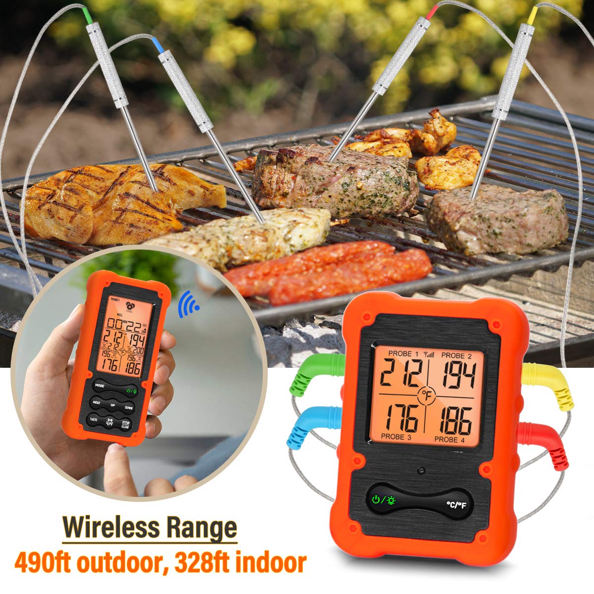 VAUNO Grill Smoker step-down tip design for quicker, accurate temperature capture