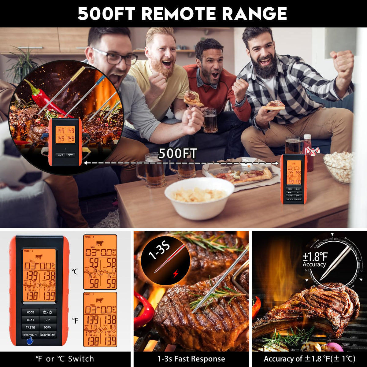 VAUNO thermometer demonstrates up to 500-foot range for hands-free monitoring.