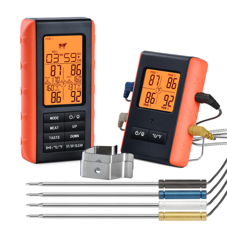 VAUNO wireless thermometer with four probes for precise grilling monitoring.