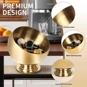 VAWNKUKN gold pod holder accommodates K-Cups, Nespresso capsules, and espresso pods.