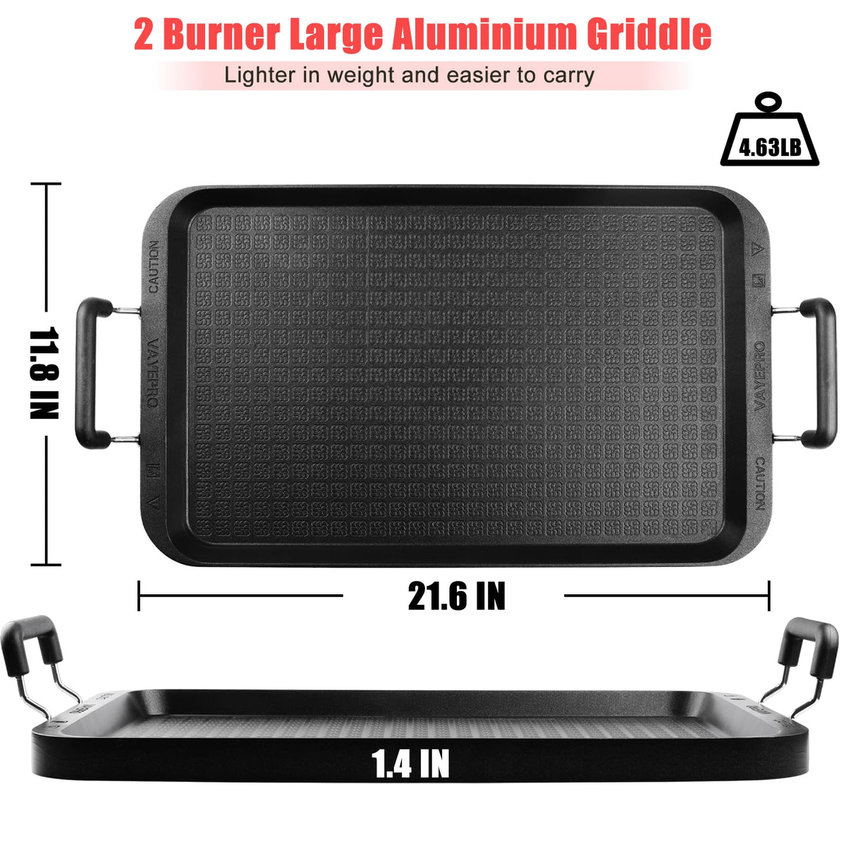 Vayepro 22-inch griddle with side handles for easy transport