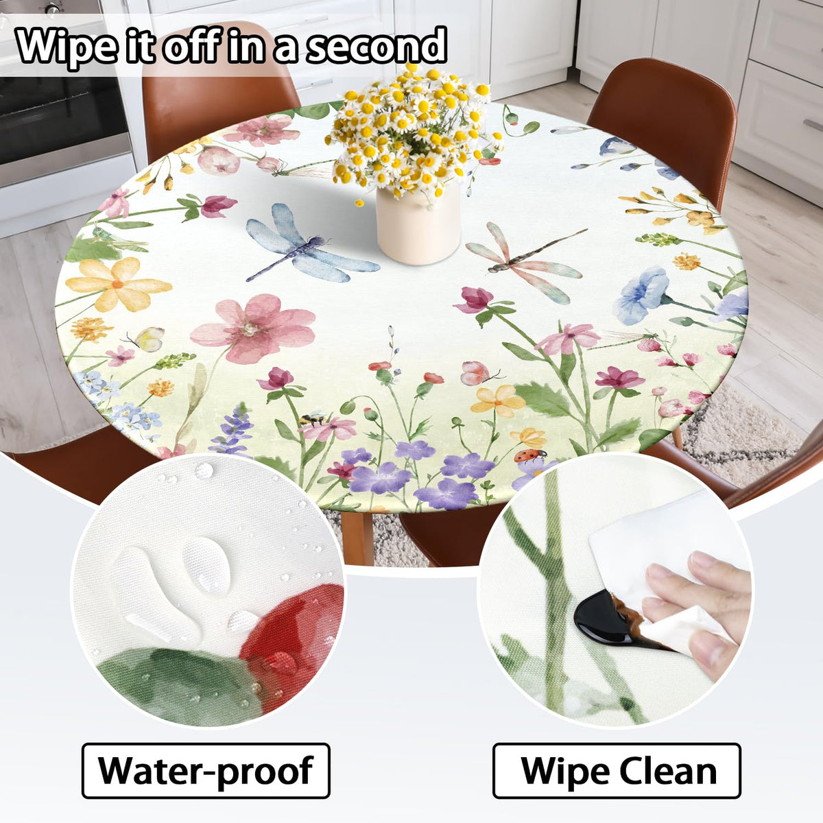 VBDFD 44-48 inch round tablecloth fits standard round tables securely.