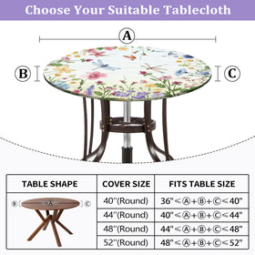 VBDFD waterproof floral round tablecloth with easy wipe-clean surface.