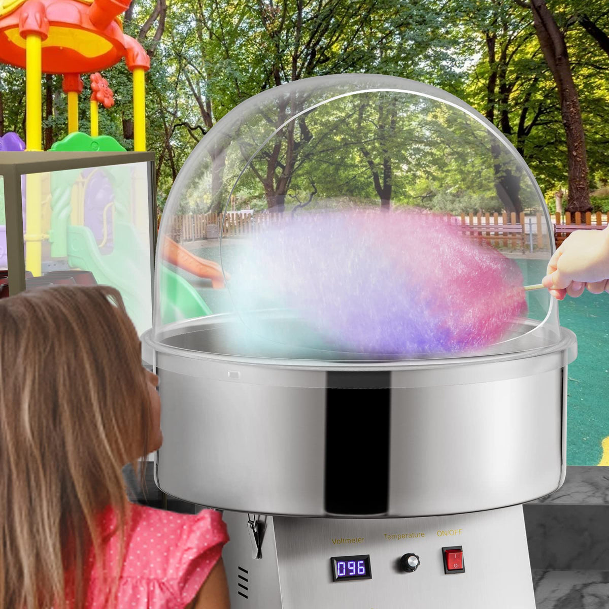 VBENLEM shield helps contain cotton candy and sugar during serving