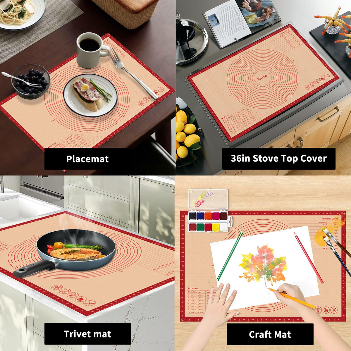VCHOMY extra-thick silicone mat provides durable, heat-resistant prep surface.