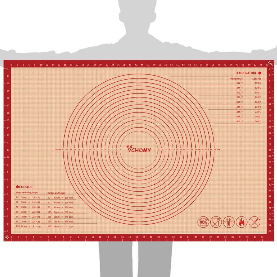 VCHOMY 36x24 pastry mat with rolling dough area and non-slip surface for stability.