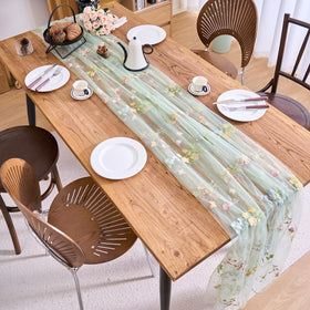 vctops embroidery lace table runner sage green decorating a baby shower table.