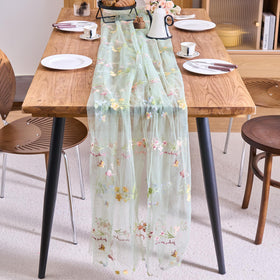 vctops embroidery lace table runner sage green draped on dining table for elegant gatherings.