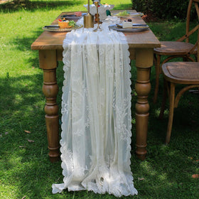 VCTOPS white lace table runner 120 inch on table for elegant wedding decor