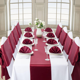 VCUSUELER burgundy satin runner draped over banquet table elevates decor for receptions