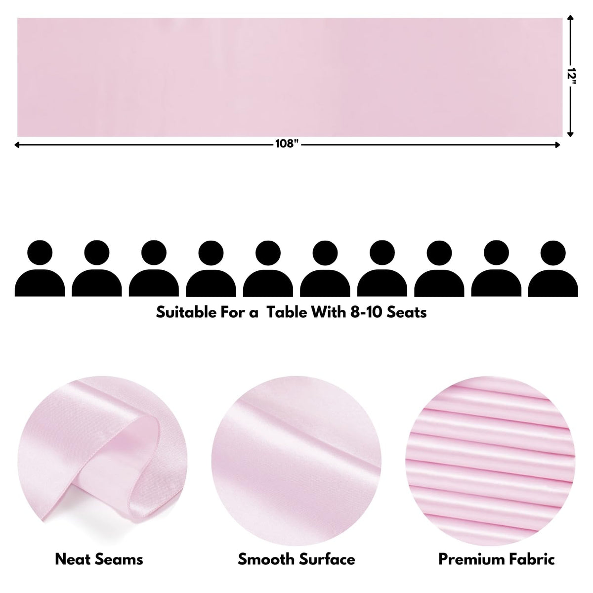 VCUSUELER light pink satin table runner on table enhances wedding ambiance.