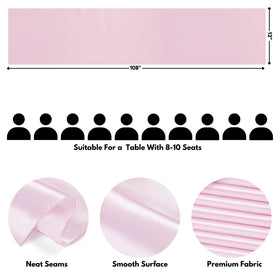 VCUSUELER light pink satin table runner on table enhances wedding ambiance.
