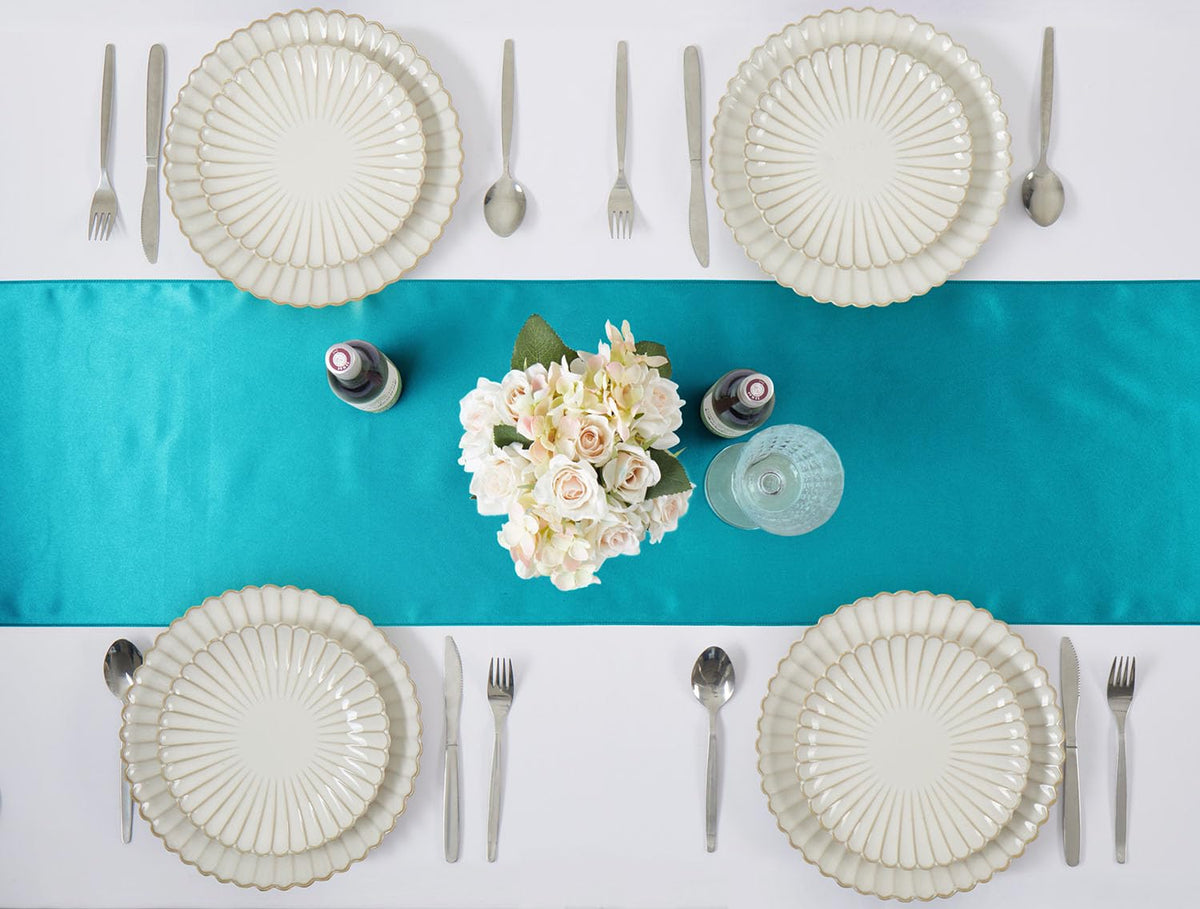 VCUSUELER teal satin runner for banquet tables with wrinkle-free look
