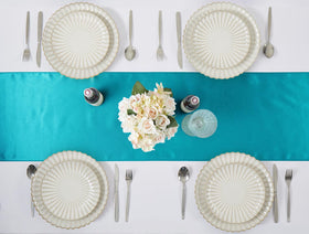 VCUSUELER teal satin runner for banquet tables with wrinkle-free look