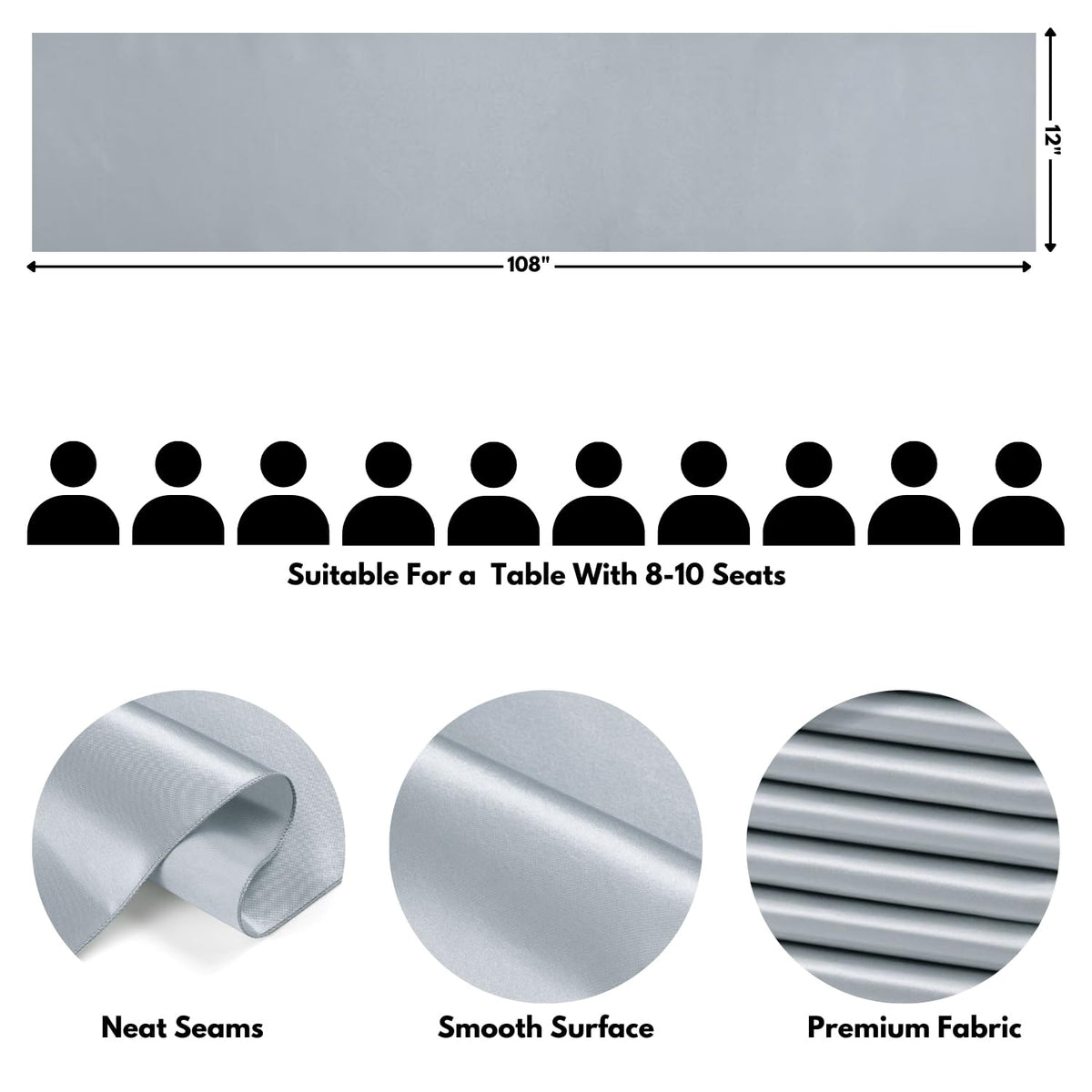 VCUSUELER satin-like table runner enhances party decor with durable polyester fabric.