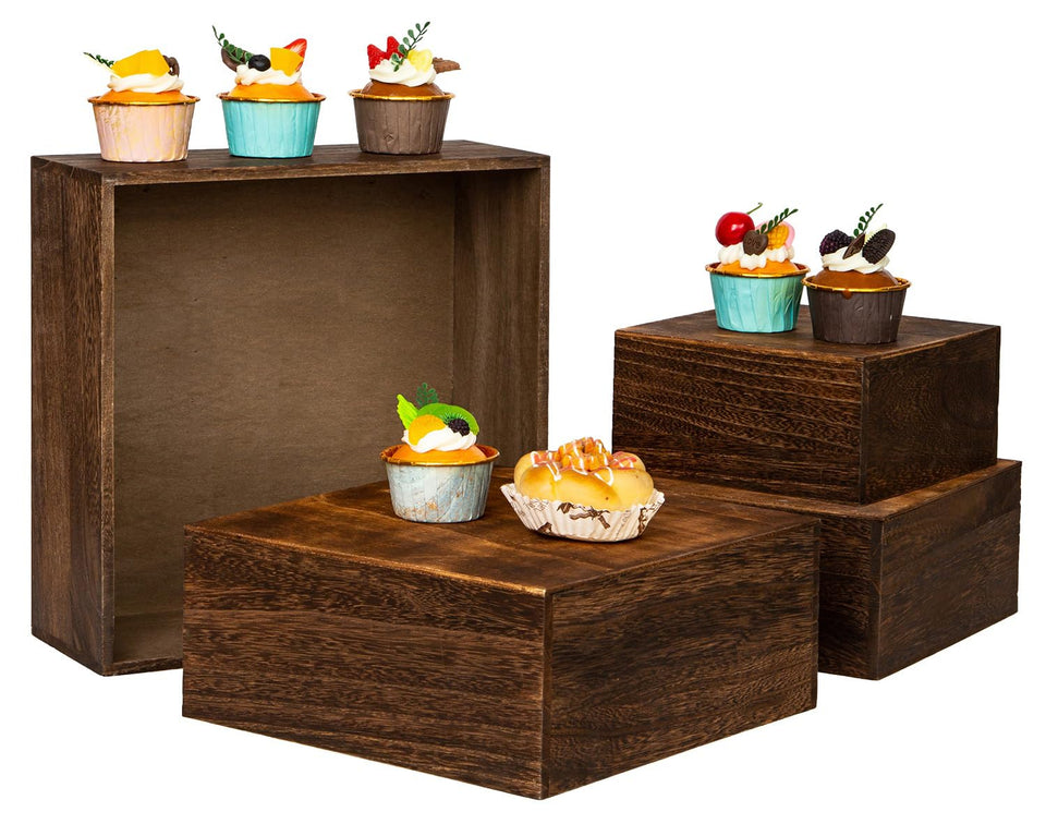 VDEHOM Vintage brown square cake stand 12in ideal for wedding cake displays.