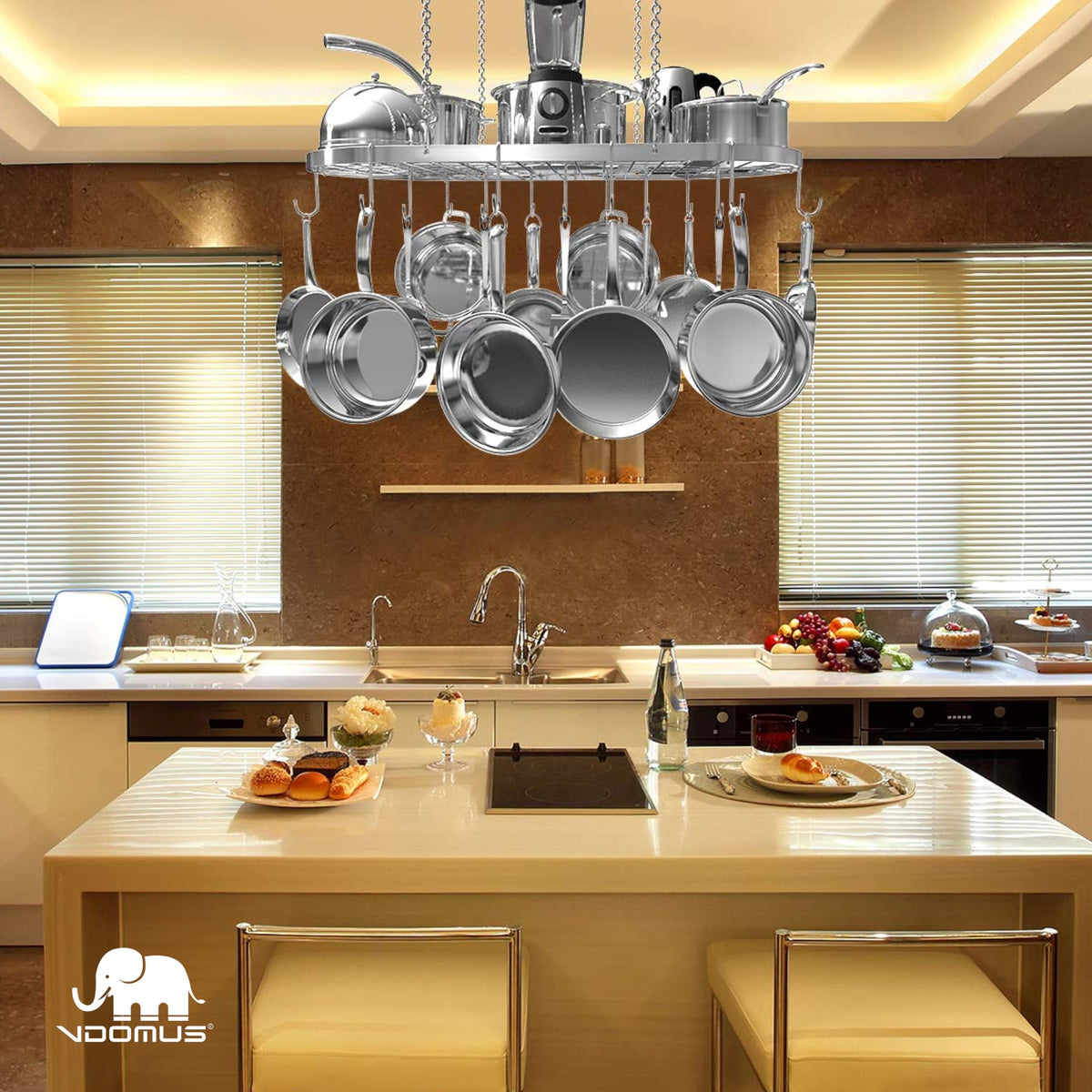 Vdomus pot rack includes hardware for quick, simple setup
