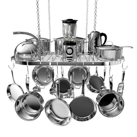 Vdomus hanging pot rack ceiling mount with 15 hooks for easy cookware storage