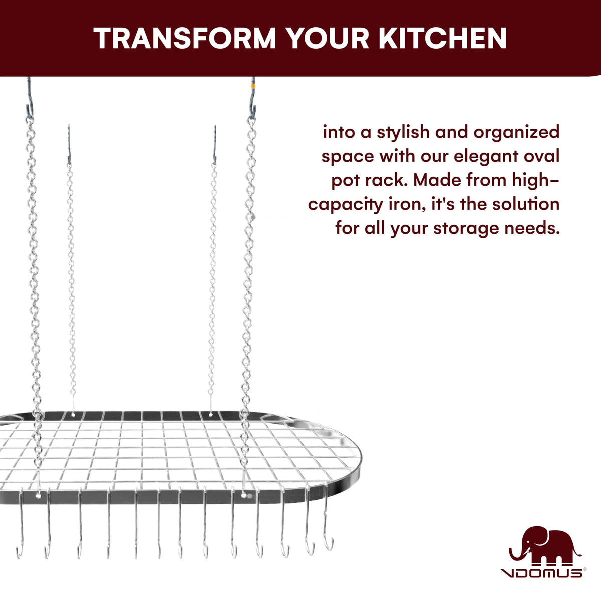 Vdomus kitchen organizer for pots, pans, and utensils within easy reach