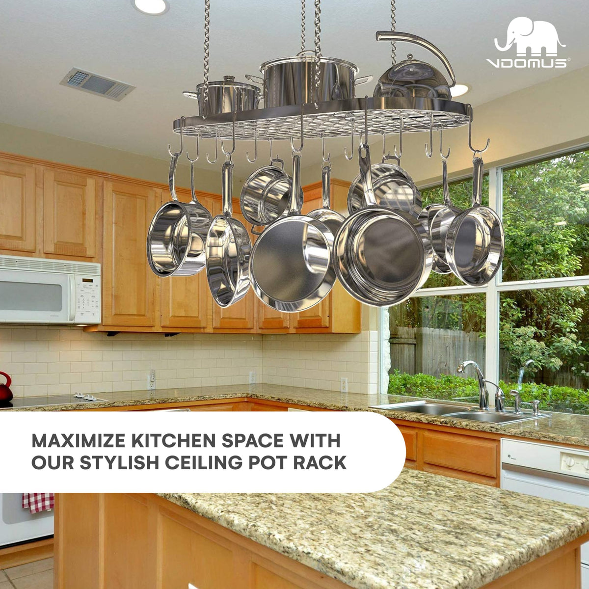 Vdomus pot rack 33 by 17 inches design for space-saving cookware organization