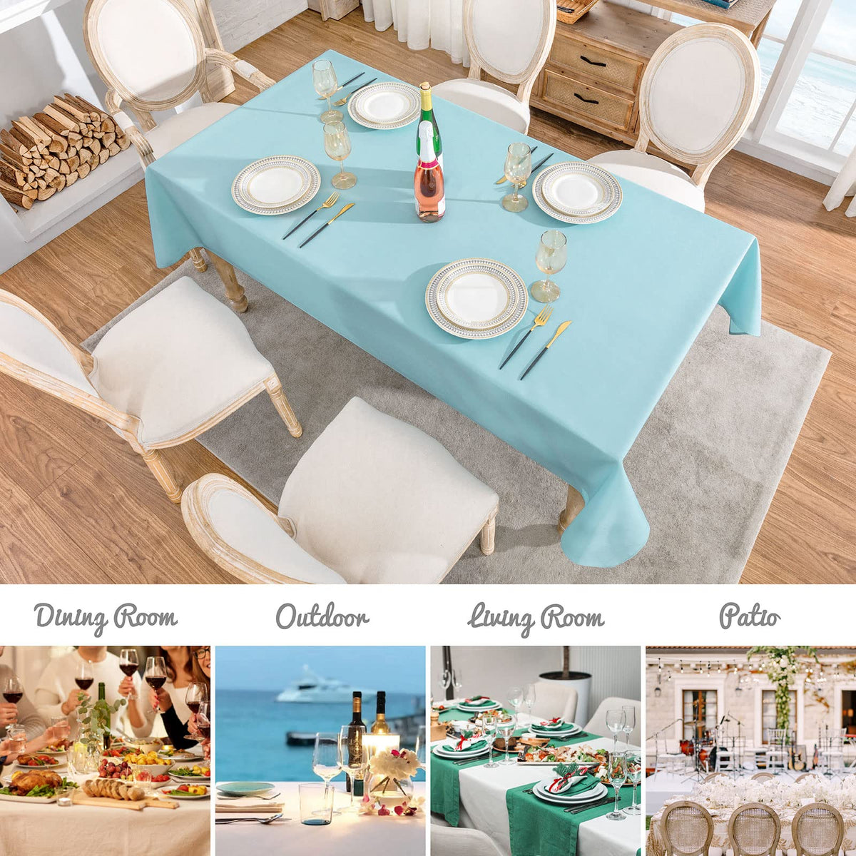 Veblandy aqua color tablecloth enhances tables with vibrant look