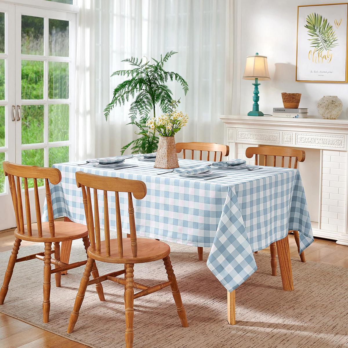 Veblandy easy care tablecloth helps maintain a neat table.