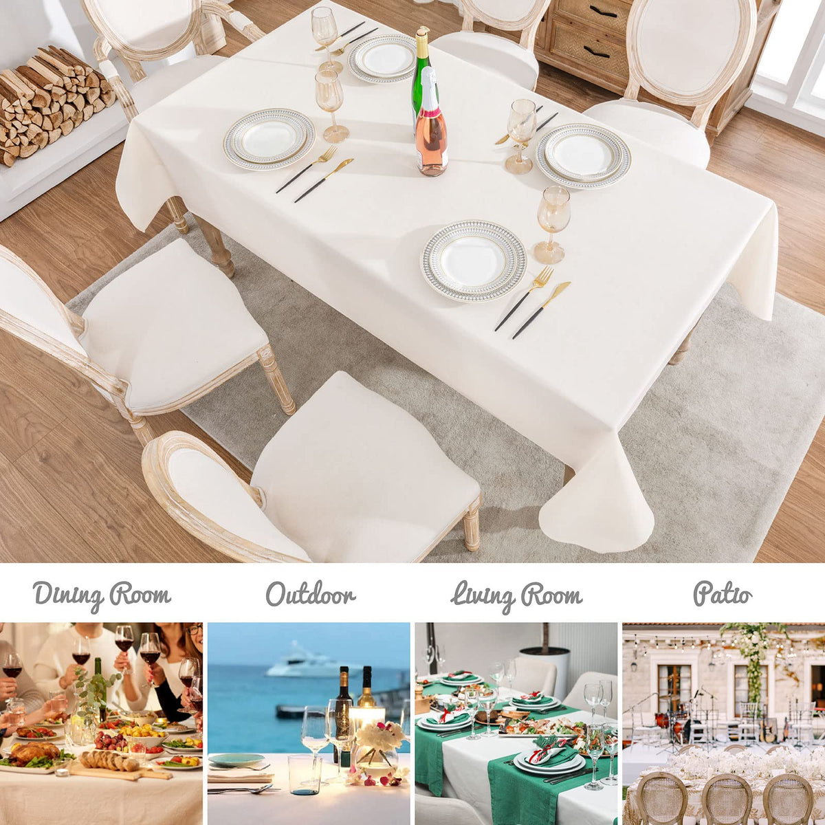 Veblandy decorative ivory rectangle tablecloth ideal for family dinners.