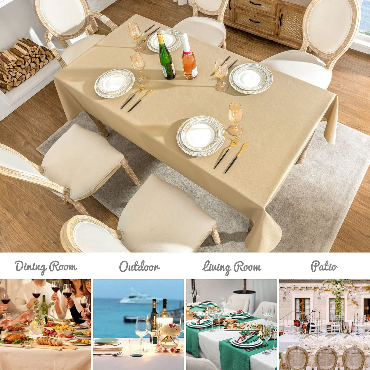 Veblandy tablecloth protects indoor and outdoor tables with durable fabric.