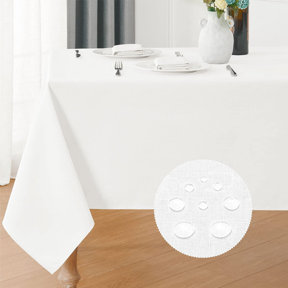 Veblandy rectangle tablecloth in faux linen texture close-up for elegant dining.