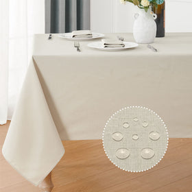 Veblandy rectangle beige tablecloth with textured faux linen protects surfaces on 60x120 tables