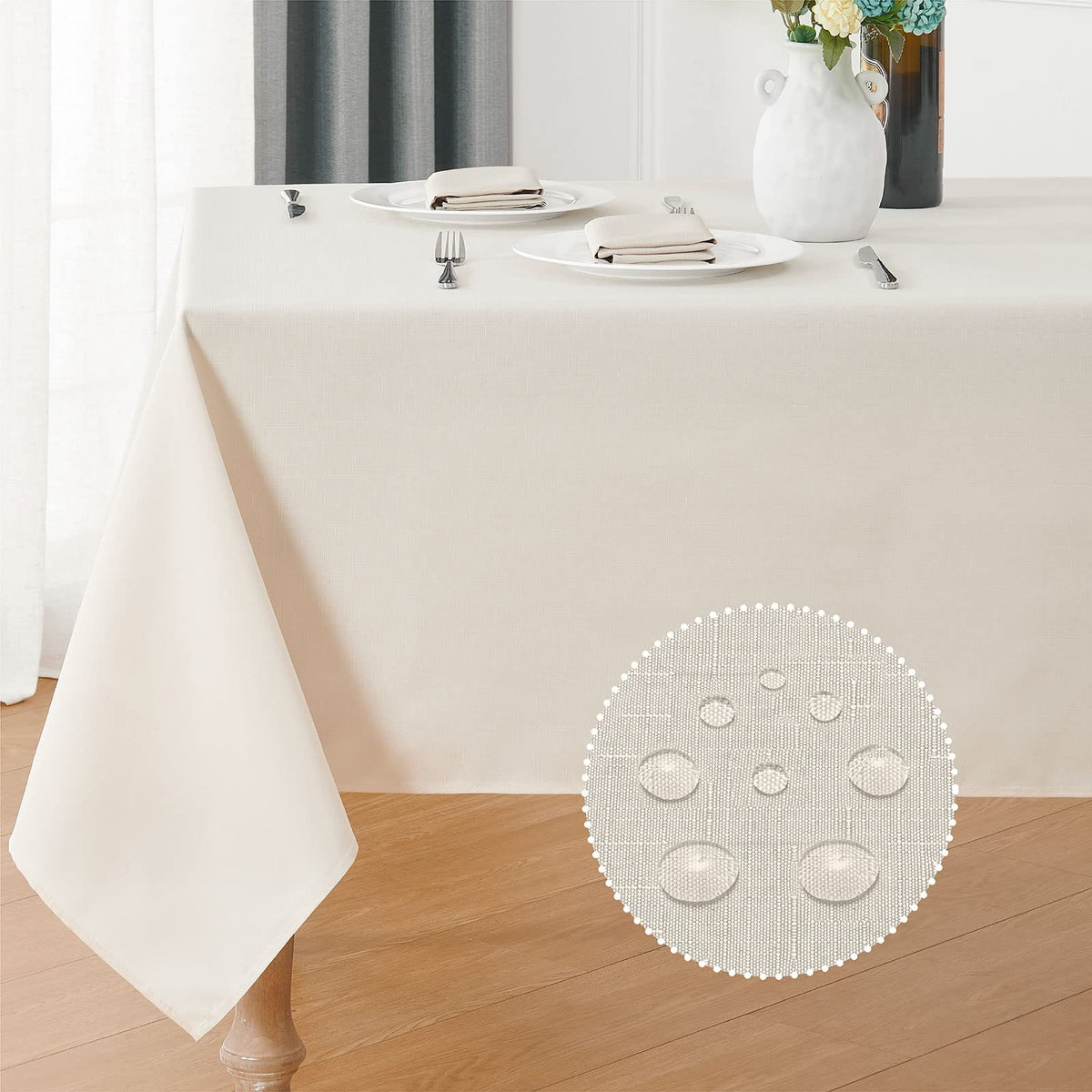Veblandy rectangle tablecloth ivory protects 60x144 inch tables during meals.