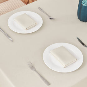 Veblandy beige tablecloth close-up reveals linen texture and durable weave.