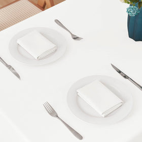 Veblandy rectangle tablecloth displayed on a dining table setup.