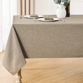Veblandy rectangle tablecloth with linen texture enhances dining elegance and surface protection.