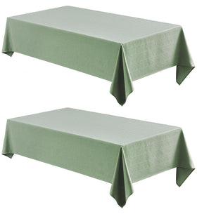 Veblandy sage-green rectangle tablecloth on a table, 60x104 inches, protective and elegant.