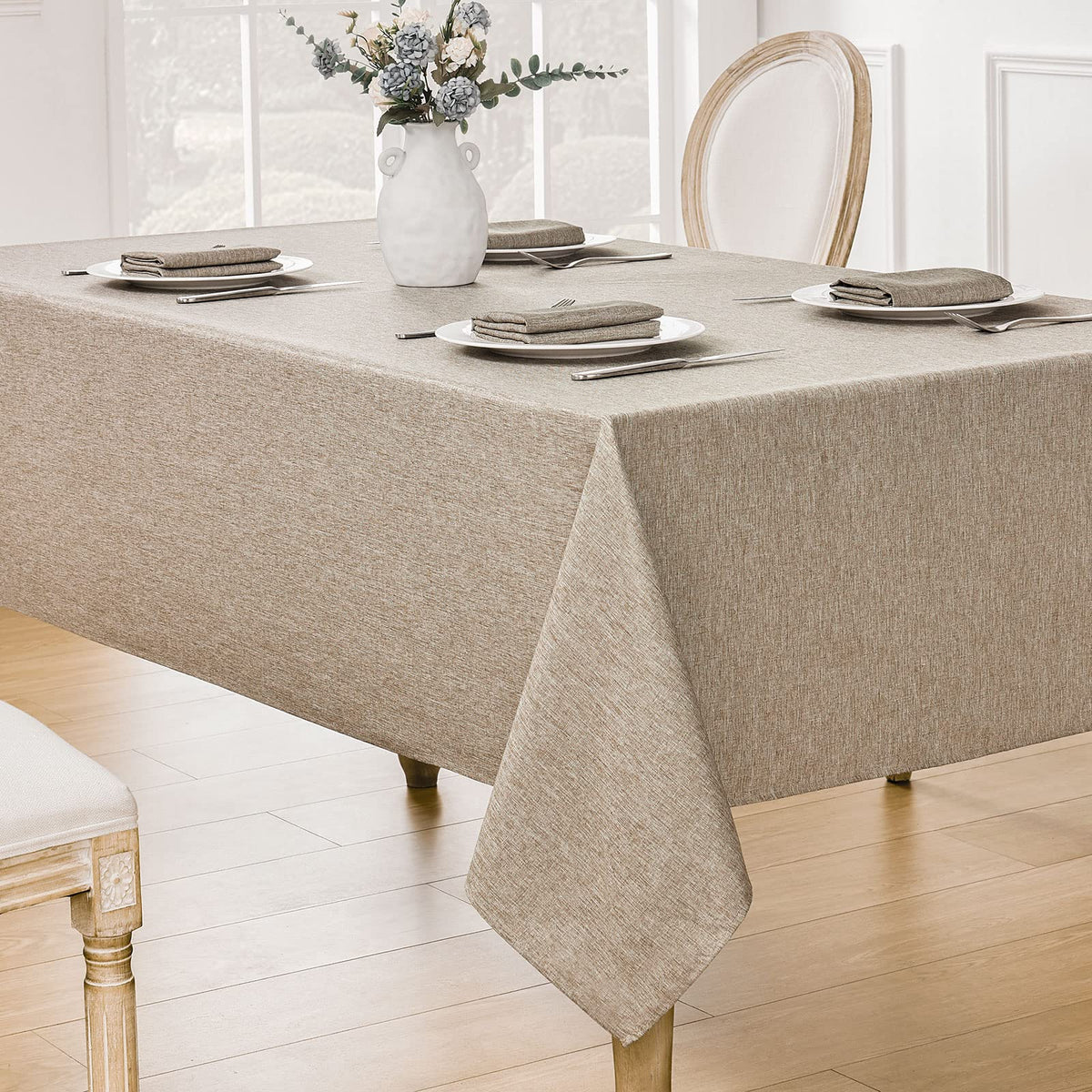 Veblandy easy-care fabric wipes clean and dries quickly for busy hosts.