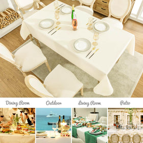 Veblandy 60x84 tablecloth fits 6 to 8 foot tables.