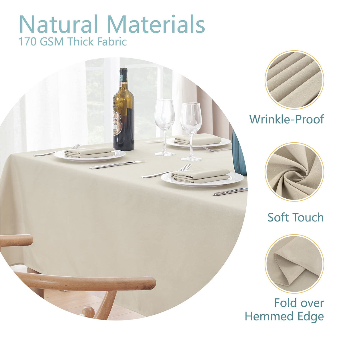 Veblandy tablecloth spill-proof close-up demonstrates bead-up liquids for easy cleanup.