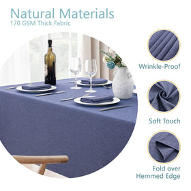 Veblandy denim blue tablecloth with stain resistance.