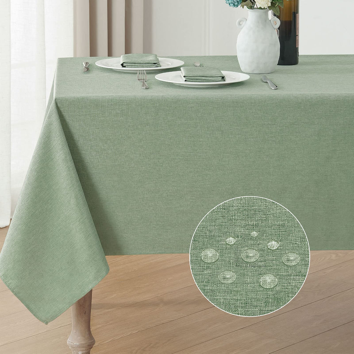 Veblandy tablecloth water-resistant surface keeps spills in check during meals.