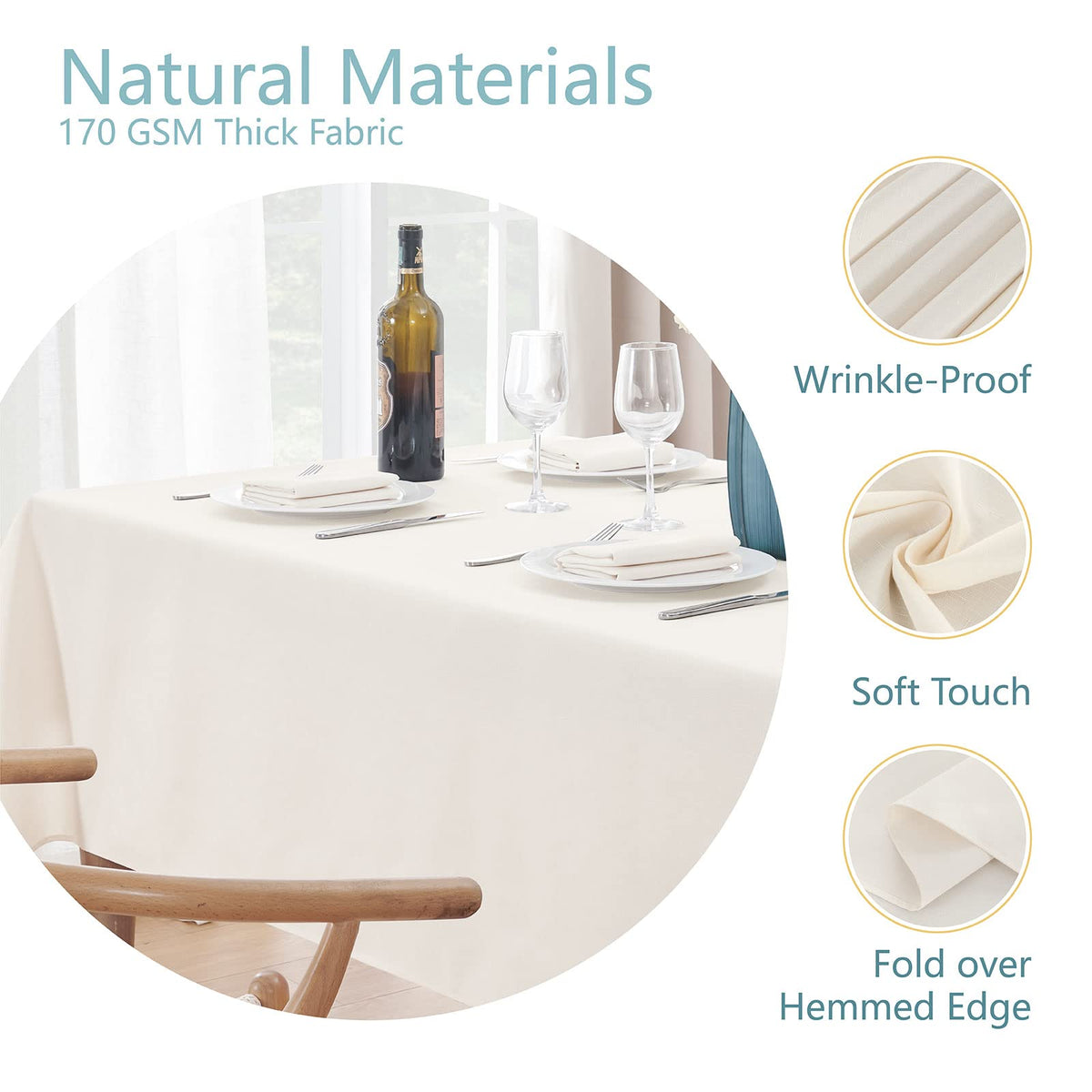 Veblandy waterproof ivory tablecloth keeps spills contained during casual dining.