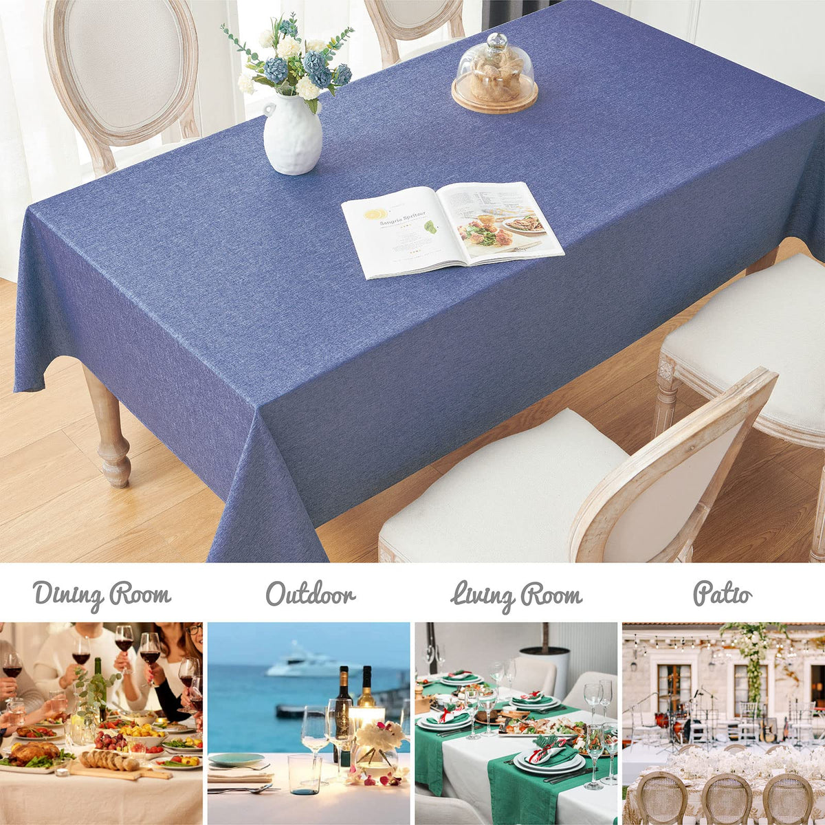 Veblandy denim blue tablecloth suited for weddings and buffets.