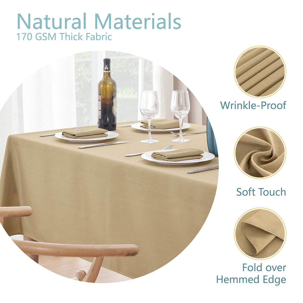 Veblandy wrinkle-free fabric keeps tables neat for gatherings.