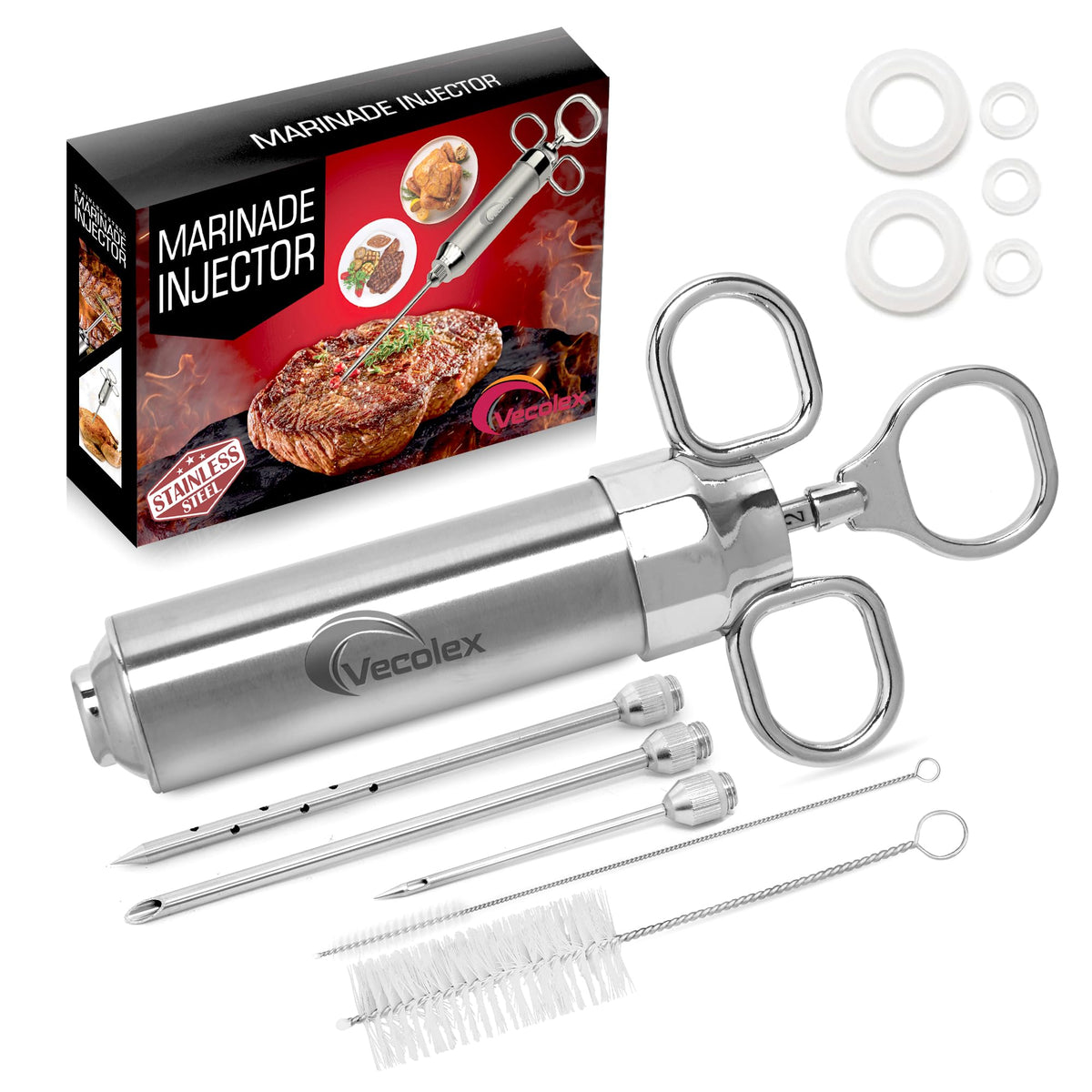 Vecolex meat injector syringe 2oz ready to flavor thick cuts for juicy results