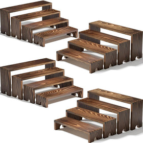 Vecxoty 4-set wooden tiered risers, front view for vendor booths, sturdy display.