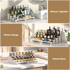 Vecxoty heavy-duty wood risers securely hold cosmetics, spices, or kitchen gear.