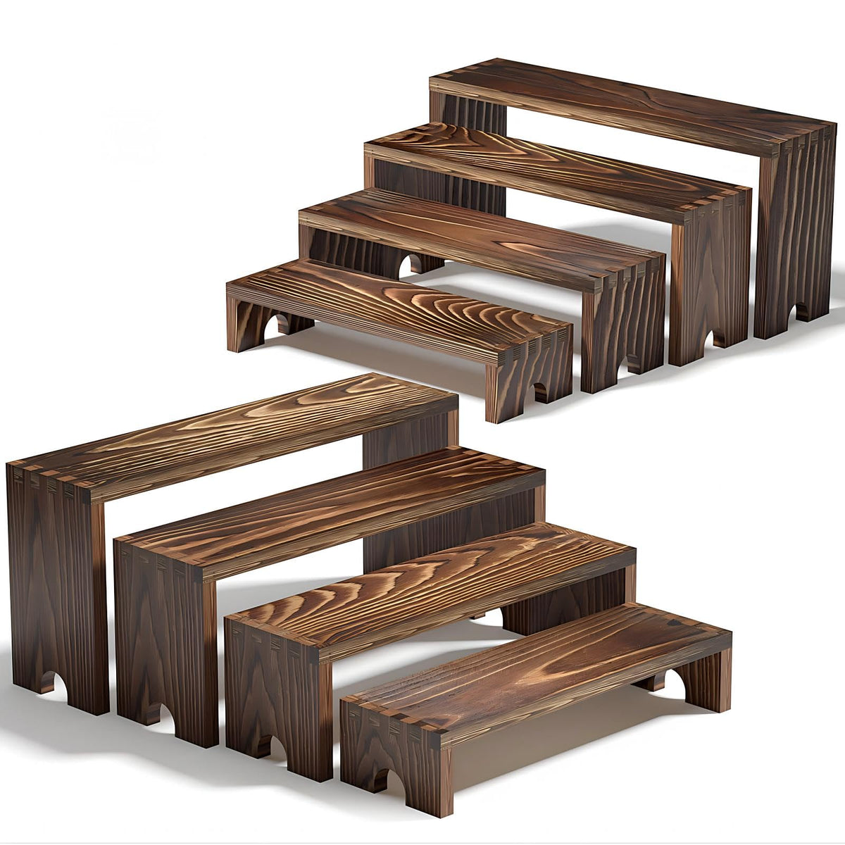 Vecxoty two-set wooden tiered risers for neat vendor displays and organized tabletop setups